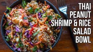 Packed with refreshing pineapple and crunchy peanuts, peppers, carrots, jicama and coconut all doused with the most amazing silky peanut coconut dressing that i could drink by itself! Thai Peanut Shrimp Rice Salad Bowl Recipe Fit Men Cook