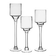 1.clear glass candle holders with long stem. Long Stem Glass Candle Holder Set Of 3 H 12 14 16 Open 4 Clear Glass Candle Holders Glass Candle Holders Stemmed Candle Holders