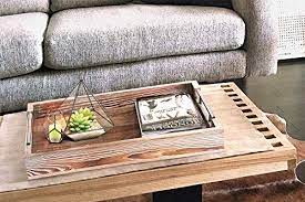 This multi functional set consist two square shaped. Large Ottoman Tray With Handles 16 5 X12 Coffee Table Tray Rustic Tray For Ottoman Wooden Trays For Coffee Table Wooden Serving Trays For Ottomans Ottoman Trays Home