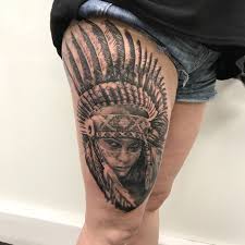 Black And Grey Realism Tattoo Artists Native American Indian Girl Black And Grey Realism Tattoo Nativeamerican Tattoo Legtattoo Tattoos Native American Tattoo Tattoo Artists