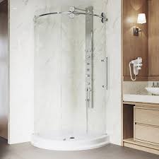 Small shower curtain or liner with 3 magnets for shower stall size 36 x 72 inches, peva narrow standing single shower curtain, waterproof half shower curtains with 7 metal grommets, clear, 36x72. Vigo Sanity 43 625 In X 79 5 In Round Frameless Bypass Sliding 5 16 In In Clear Tempered Glass Chrome Shower Door Enclosure With Right Side Opening And Shower Base In The Shower Stalls Enclosures Department At Lowes Com