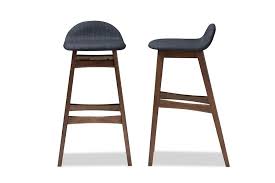 Baxton Studio Bloom Mid Century Retro Modern Scandinavian Style Dark Blue Fabric Upholstered Walnut Wood Fi Mid Century Bar Stools Modern Bar Stools Bar Stools
