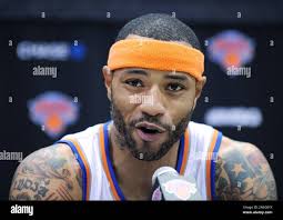 New York Knicks' Kenyon Martin talks to the media at the NBA teams media  day Monday, Sept. 30, 2013, in Greenburgh, N.Y. (AP Photo/Bill Kostroun  Stock Photo