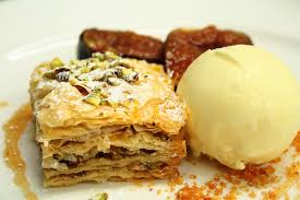 Pistachio Baklava With Cardamom Ice Cream Honey Roasted Figs Guy Awford