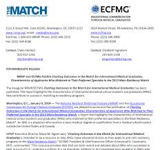 press release nrmp ecfmg publish charting outcomes in the