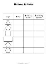 2d Shape Attributes Chart Worksheets Sb11818 Sparklebox