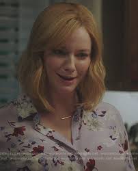 WornOnTV: Beth's violet floral print blouse