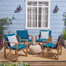 Highland Dunes Anneke Patio Chair With Cushions Cushion Color Teal Frame Color Brown Metalpatioch Lounge Chair Outdoor Wood Patio Chairs Metal Patio Chairs