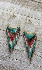 Red Turquoise Seed Bead Earrings From Paisley Grace Boutique Beaded Necklace Patterns Beaded Earrings Patterns Beaded Hoop Earrings
