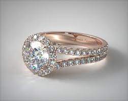 Rose gold band engagement rings. Round Split Band Diamond Halo Engagement Ring 14k Rose Gold 17091r14