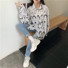 Cari produk blouse batik wanita lainnya di tokopedia. Kaus Longgar Motif Wajah Flectit Atasan Lucu Gambar Kancing Up Lengan Panjang Wanita Pakaian Unik E Girl Estetis Kemeja Aliexpress