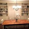 In this dining room there are built in side boards (maybe with shelving above) on both sides of the dining room. 3