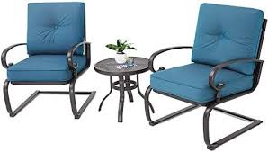 Oakmont Outdoor Bistro Set 3 Piece Spring Metal Lounge Cushioned Chairs And Bistro Table Set Wrought Iron Cafe Fu In 2020 Lounge Cushions Bistro Table Set Bistro Table
