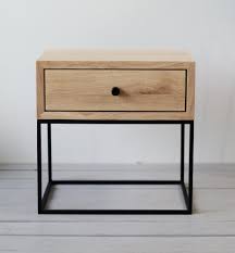 Industrial Nightstand Mid Century Industrial Style Solid Oak Wood And Black Finish Metal Legs B Wooden Bedside Table Bedside Table Metal Bedside Table Diy