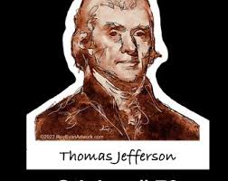 Pegatina de 3" Thomas Jefferson estilo acuarela pegatina de papel de vinilo  impermeable