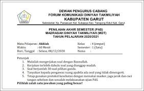 Demikianlah soal hots pjok badminton. Soal Pas Madrasah Diniyah Takmiliyah Akhlak Kelas 1 6