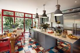 Tile floors are an attractive, functional option for kitchens, bathrooms, laundry rooms and entryways. Granada Tile Cement Tile In A Colorful Kitchen Granada Tile Cement Tile Blog Tile Ideas Tips And More