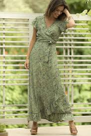 Olive Green Summer Maxi Dress Floral Romantic Wrap Dress Etsy Trendy Dresses Summer Maxi Dress Summer Maxi Dress