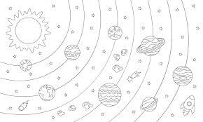 Grand Coloriage Avec Les Planètes Du Système Solaire Et De L'étoile. Image  En Noir Et Blanc. | Vecteur Premium