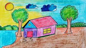 Georgia o'keefe, who is famous for her large flower paintings, also painted sunflower pictures. Beautiful Easy Landscape Drawing For Kids Class Learn House And Nature Simple Drawing Youtube
