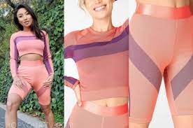 Check spelling or type a new query. The Real Instagram Jeannie Mai S Pink And Purple Crop Top And Biker Shorts Shop Your Tv