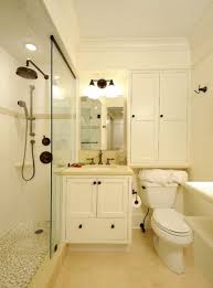 To make up for lost storage, install a shelf and a recessed medicine cabinet above the sink. Small Bathrooms With Clever Storage Spaces Small Master Bathroom Traditional Bathroom Small Bathroom Design