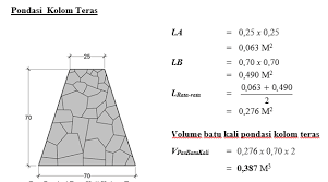 Volume pondasi batu kali yang terkahir item volume yang akan kita hitung dari gambar detail pondasi batu kali di atas yaitu volume pondasi sekian artikel dari saya tentang cara menghitung volume pondasi batu kali, terimakasih dan jika rasa artikel ini bermanfaat, silahkan bagikan artikel. Cara Menghitung Rab Secara Umum