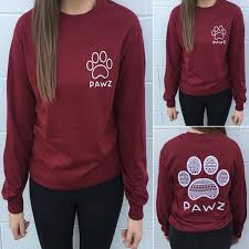 Woman Pawz Paw Printed Loose Long Sleeve Top Blouses Tee T Shirt Jumper Pullover Pawz Shirts Long Sleeve Tops Jumper Shirt