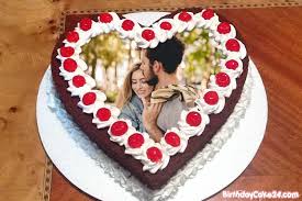 Birthday Cake With Photo Frame For Lover Photo On Heart Birthday Cake For Sweetheart In 2020 Happy Birthday Cake Photo Anniversary Cake With Photo Birthday Cake With Photo