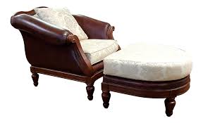Our customer sent in 2 large needlepoints that she found in a. Thomasville Ernest Hemingway Leather Fabric Camel Back Chair Ottoman With Nailheads And Cherry Trim Chairish