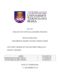 Free unlimited pdf search and download. Elc501 Article Analysis Argument Against School Dress Codes Studocu