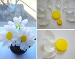 Blumen Basteln Plastikloffel Kamille Ganseblumchen Flaschendeckel Blumen Basteln Plastikloffel Tulpen Basteln
