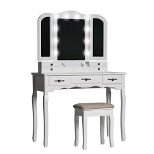 Cool trundle bed with drawers. Veikous Modern Wooden White Bedroom Vanity Sets Makeup Table With Stool And Led Bulbs Fold Mirror Szt001 The Home Depot