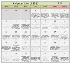 Menurut wikipedia kerja bersama ini mengandung makna peribadatan kepada allah dan pelaksanaan kasih. Download Kalender Liturgi Juli 2021 Tahun B 1 Pdf Excel Dan Jpeg Enkosa Com Informasi Kalender Dan Hari Besar Bulan Januari Hingga Desember 2021