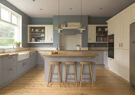 Simplicity of clean lines and no siematic classic sc40 kitchen in agate grey gloss finish, corian sagebrush worktops and dining table, miele and bora appliances, light stone flooring. Blue Kitchens Leekes Kitchens