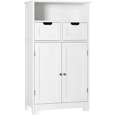 Meuble rangement largeur 45 cm. Fixkit Meuble De Salle De Bain Avec 2 Tiroirs Et 2 Portes Double Zones De Rangement Commode De Toilette Blanc Ivoire Pour Salle A Manger Entree Salon 60 X 30 X 110 Cm