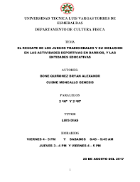 Por la universidad de granada. El Rescate De Los Juegos Tradicionales En Ecuador Y Su Inclusion En