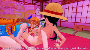 One Piece] Nico Robin and Nami decided to celebrate their victory in Wano  land, but they got caught by Monkey D Luffy and played with their pussies!  ~ (Short) 
