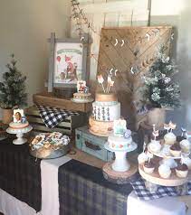 Woodland Theme Tablescape Fox Baby Shower Adventure Baby Shower Baby Shower Woodland Theme