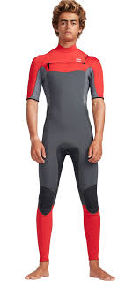 2019 Billabong Mens 2mm Furnace Absolute Comp Chest Zip Wetsuit Red Grey N42m19