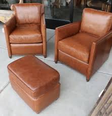 This recliner does not recline fully flat but about three quarters back. Set Of Two 28 W Arm Chair Distress Brown Leather Cognac Solid Wood W Ottoman Ebay
