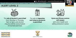 Following a meeting of the national coronavirus command. Presidency South Africa On Twitter As South Africa Moves To Lockdown Level 2 On August 18 Prohibitions On The Sale Of Alcohol Tobacco Products Will Be Lifted Gyms
