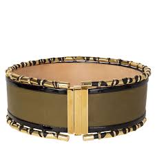 Shop gold waist belt collection at ericdress.com. Balmain Olive Green Leather With Gold Tone Border Details Wide Waist Belt