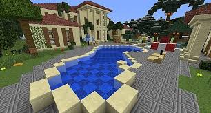 Modern Mansion With Awesome Swimming Pool Minecraft Project Modern Mansion Minecraft Houses Blueprints Cool Minecraft Houses