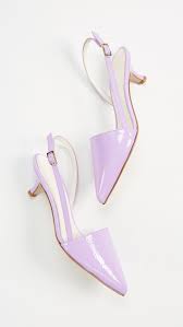 Tibia Simon Slingback Pumps In Lavender Crinkle Patent Leather With Pointed Toes Asymmetrical Slingbac Lavender Shoes Kitten Heel Shoes Wedding Shoes Bride