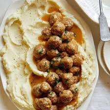 Mini Swedish Meatballs With Mashed Potatoes Recipe Ground Pork Recipes Recipes Food