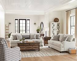 Farmhouse style with industrial, contemporary feel. Glenn Modern Farmhouse Light Grey Linen Sofa Coaster Furniture 511094