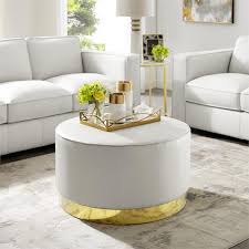 Check spelling or type a new query. Posh Living Suchada Faux Leather Round Cocktail Ottoman In White Gold Walmart Com Walmart Com