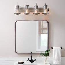 The key to a clean, streamlined bathroom is providing plenty of storage space. Home Decorators Collection Georgina 4 Light Weathered Iron Vanity Light Hb2584 322 The Home Depot