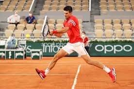 Play was suspended wednesday during the quarterfinal between novak djokovic and matteo berrettini to. Novak Djokovic Serbia Backhand V Matteo Berrettini French Open 2021 Images Tennis Posters